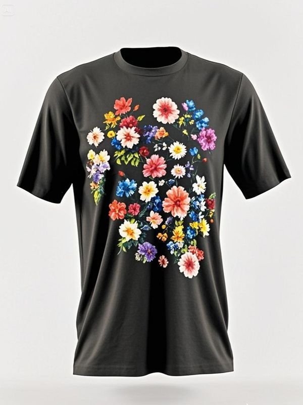 黑色花圖案T恤